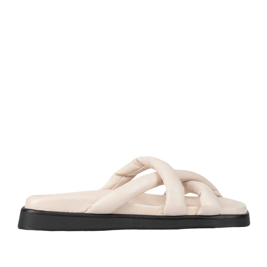 Brand New Alohas Off-White Leather Slip-On Criss Cross Sandals. Size 10.